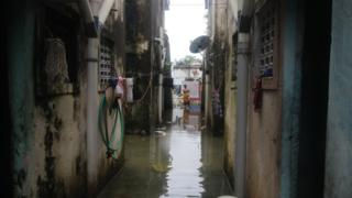 Flood waters in the Semmancheri housing board complex