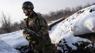 A Ukrainian soldier on patrol