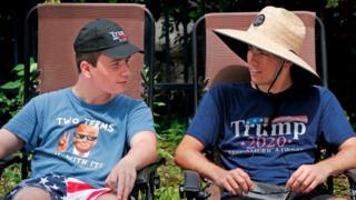 Supporters of US President Donald Trump are waiting on June 17, 2019 in one of the main streets outside Amway Center, about 40 hours before the Trump campaign event in Orlando, Florida.