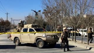 Security forces seal off the area after the attack