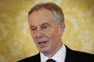 Tony Blair speaks at a press conference