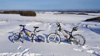 Mountain bikes in the snow