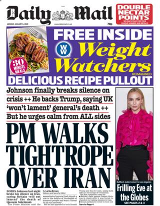 Daily Mail front page 6 January 2020