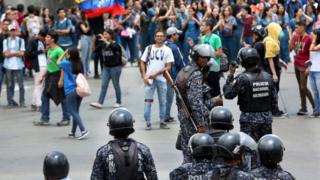 Manifestación en apoyo a Juan Guaidó el jueves.