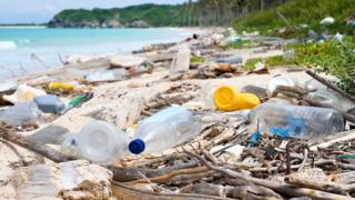 Пластиковые бутылки на пляже