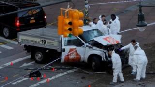 Di suspect shout "Allahu Akbar" ("God is great") as he dey run comot leave di truck.