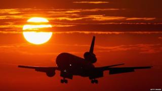 A commercial jet plane comes landing at Miami International Airport in 2004.