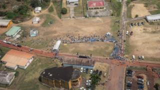 Vue aérienne d'un des quartier de Libreville lors d'un meeting politique