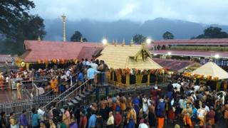 Devotees inside the Sabarimala temple