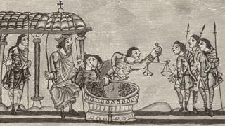 Ilustración de funcionarios cobrando impuestos