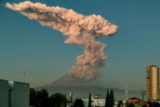 The Popocatepetl Volcano spews ash, rocks and smoke