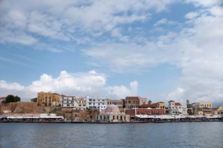 View of the city of Chania in Crete where Ahmed Tarzalakis and his family are staying. At the centre lies Giali Tzamisi, an imposing mosque in the harbour, that used to be one of the earlier buildings of the Ottomans in Crete.