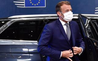 Emmanuel Macron arriving for EU summit on 17 July