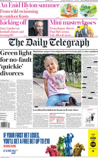 The Daily Telegraph front page 6 June