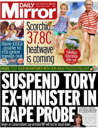 Daily Mirror front page 3 August