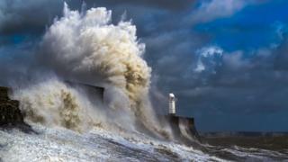 Waves crashing in Porthcawl