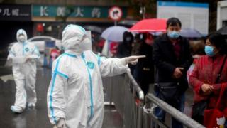 A queue at a fever clinic in Hubei province on Friday