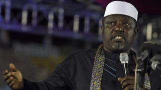 Rochas Okorocha speaks during the presidential primary of the party in Lagos on December 11, 2014