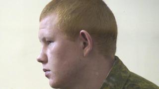Conscript Russian soldier Valery Permyakov in court at military base in Gyumri, 12 Aug 15