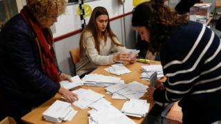 Members of an electoral commission count voting ballots