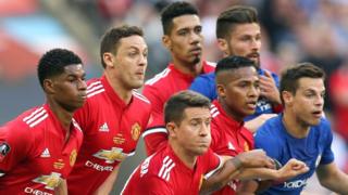 Manchester United and Chelsea players during the 2018 FA Cup final