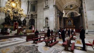 Pope Francis leads the Easter Vigil Mass in St. Peter's Basilica at the Vatican