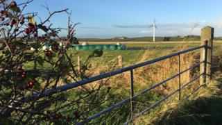 A view of the wind turbine in the field