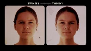 Portraits of identical twins side by side