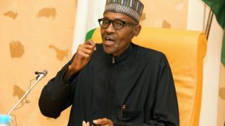 Aarẹ Buhari n sọrọ.