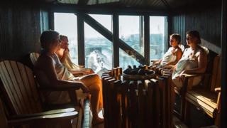 Women in a sauna on Helsinki Sauna Day