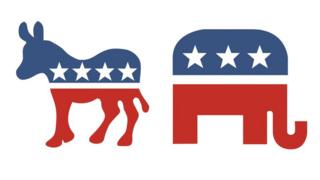 Democratic donkey and Republican elephant