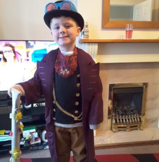 Cairo from Scarborough in England is dressing up as Willy Wonka from Roald Dahl's Charlie and the Chocolate Factory