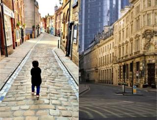 Junge allein in der Whitby Street und in der leeren London Street