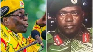 ሮበርት ሙጋቤ እና የዚምባብዌ ጦር አባል መግለጫ ሲያነቡ