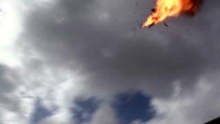 صورة من تصوير فيديو حصلت عليه وكالة فرنس برس للأنباء يظهر انفجار الطائرة المسيرة