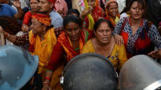 Hindu activists demonstrate against the new Nepalese constitution in Kathmandu