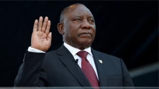 Cyril Ramaphosa ubwo yarahiraga ku munsi w'ejo ku wa gatandatu