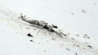 Debris from helicopter crash near L'Aquila, Abruzzo region, on 24 January 2017