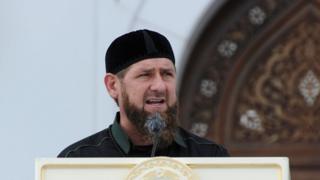 Ramzan Kadyrov delivering a speech outside a mosque in March 2020