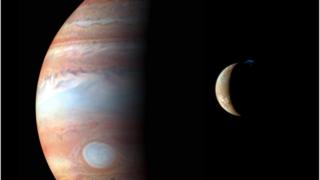Image shows Jupiter and one of its moons