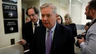 US Senator Lindsey Graham of South Carolina appears at a news conference in Washington, DC.