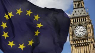 EU flag and Houses of Parliament