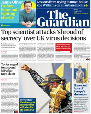 The Guardian front page 3 August