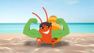 A-cartoon-hermit-crab-with-muscly-green-arms.
