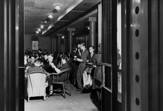 Bullion vault in use as staff canteen at the Bank of England, during WW2