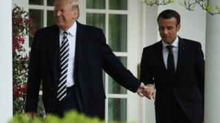 Mr Trump and Mr Macron walked into the Oval Office together.