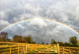 A rainbow over the road out of Mollington