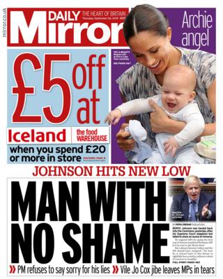 Daily Mirror front page 26/09/19