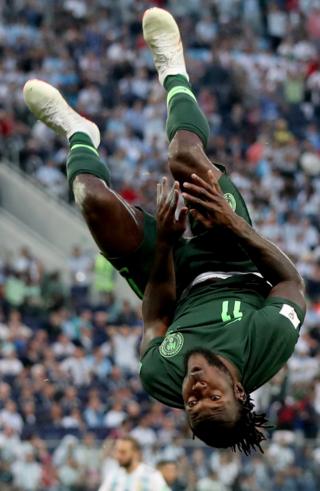 Nigerian footballer Victor Moses doing a somersault in Russia - Tuesday 26 June 2018