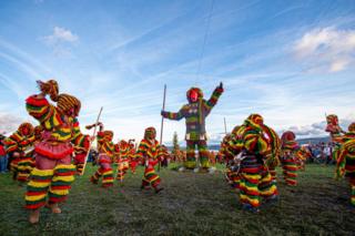 Revellers in Podence, Portugal